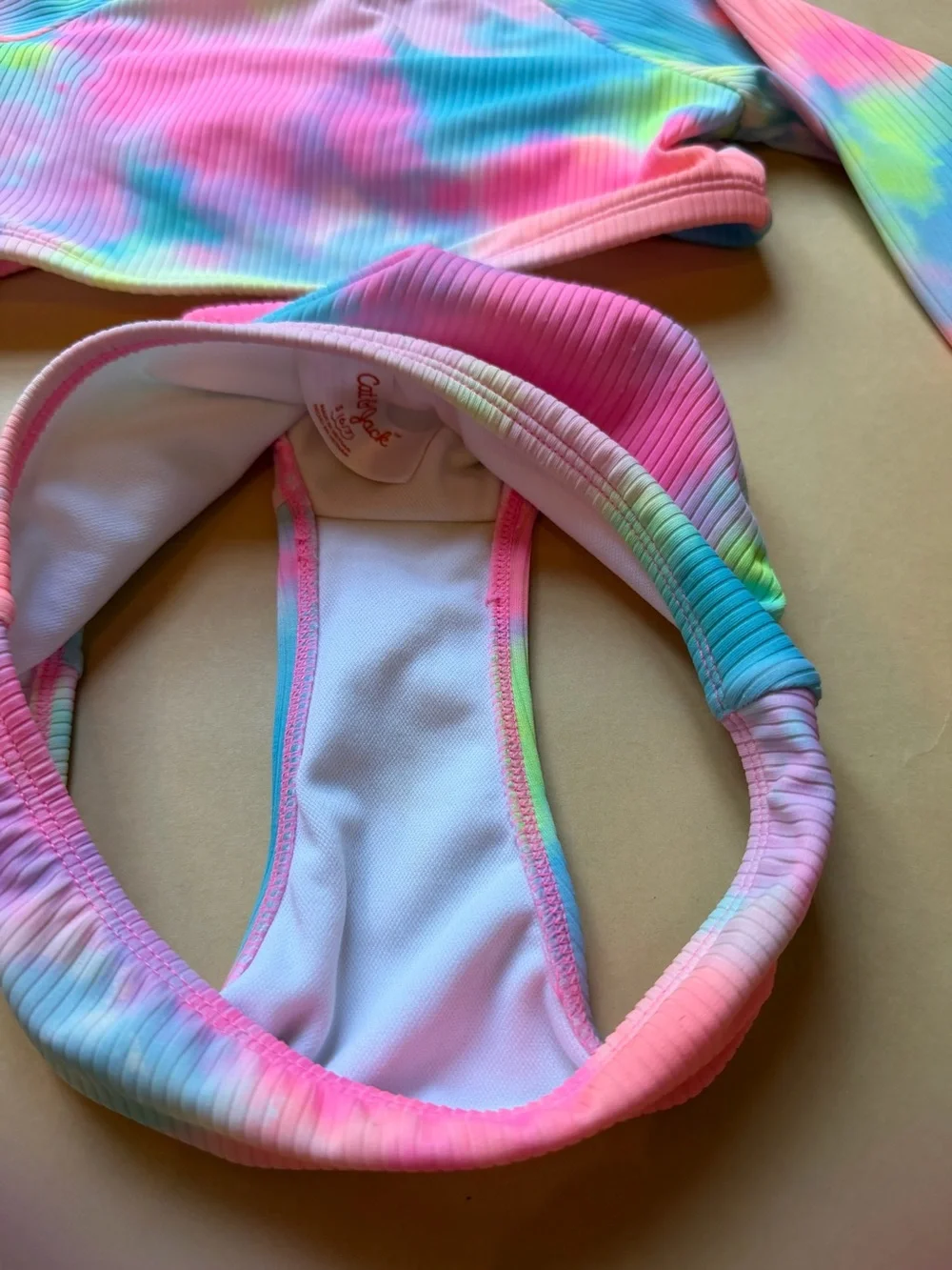 Cat & Jack Girls Size 6/7 Swimsuit Bundle Floral Cutout & Tie Dye Rash Guard